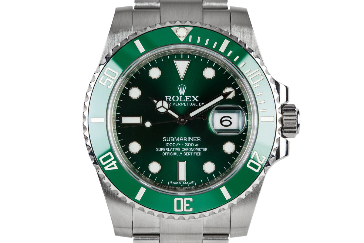 2014 Rolex Submariner Date Hulk Stainless Green Ceramic 40mm Watch 116