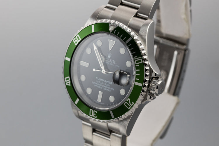 2005 Rolex Green Submariner 16610V with Box and Papers