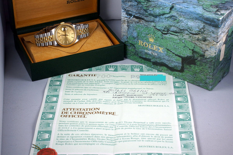 2000 Rolex Two Tone DateJust 16233 Tapestry Dial with Box and Papers