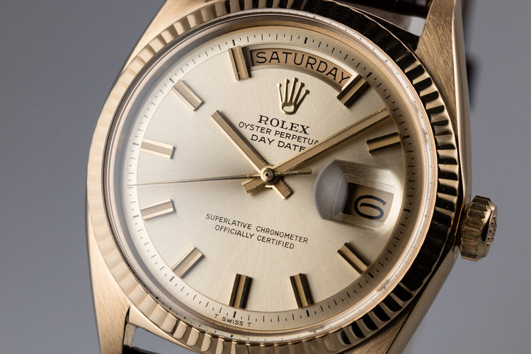 1968 Rolex Day-Date 1803 with No Lume Gold "Wide Boy" Dial