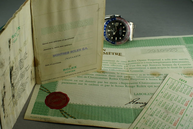 1969 Rolex GMT 1675 Mark 1 with Double Punched Papers