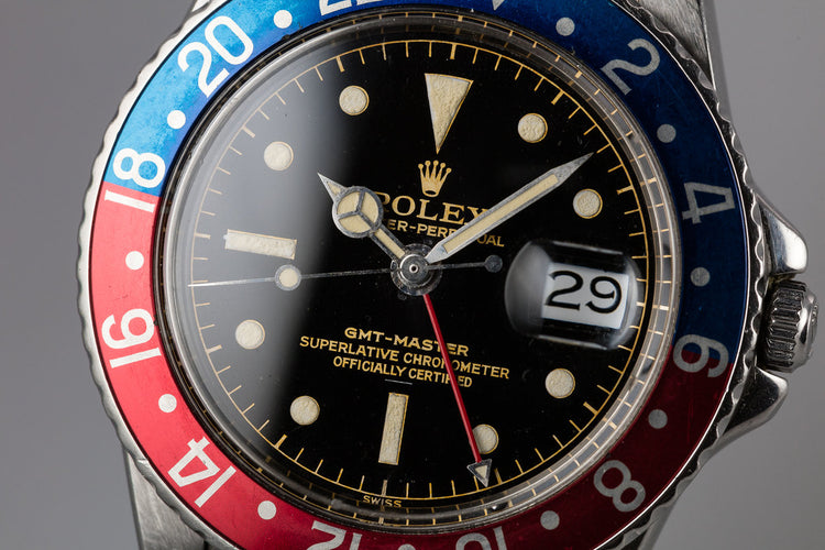 1963 Rolex GMT 1675 PCG Gilt Chapter Ring Underline Dial with Box, Papers, and Service Papers