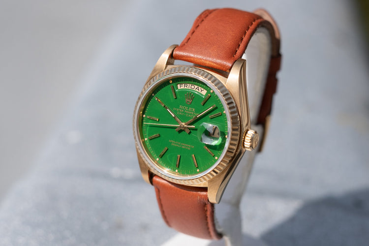 1979 18K Yellow Gold Rolex Day-Date 18038 With Green Stella Dial