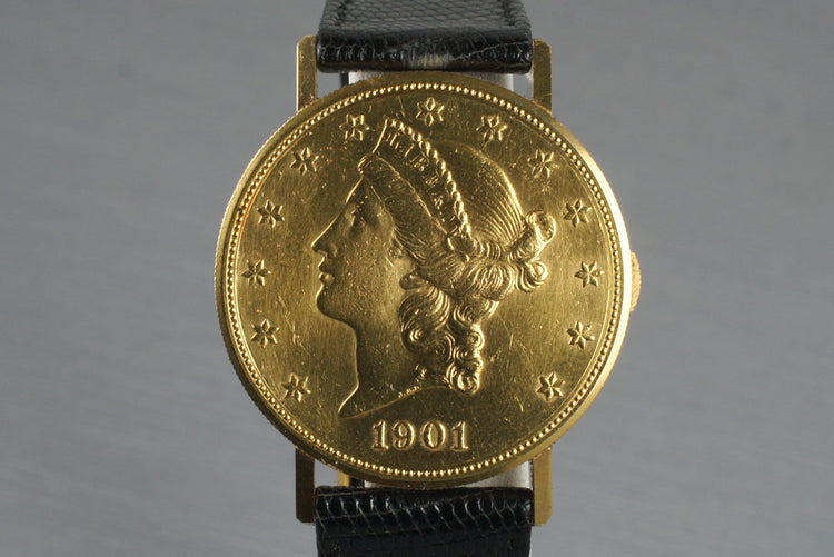 1980’s Jaeger LeCoultre 18K 20 Dollar Gold Coin Watch with Box