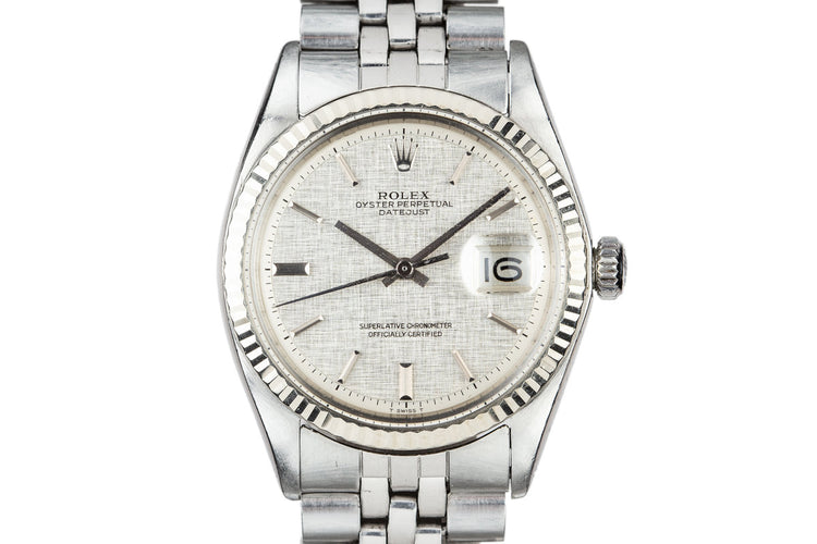 1972 Rolex DateJust with No Lume Silver Linen Dial