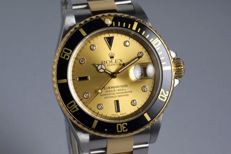2002 Rolex Two Tone Submariner 16613 Serti Dial with Box and Papers