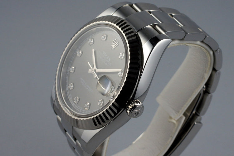 2015 Rolex Datejust II 116334 Factory Gray Diamond Dial with Box and Papers