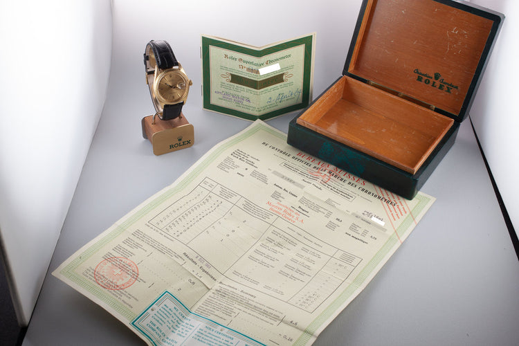 1963 Rolex 18K Yellow Gold DateJust 1601 with Box and Papers