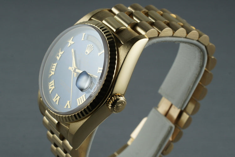 1987 Rolex YG Day-Date 18038 with Blue Roman Numeral Dial