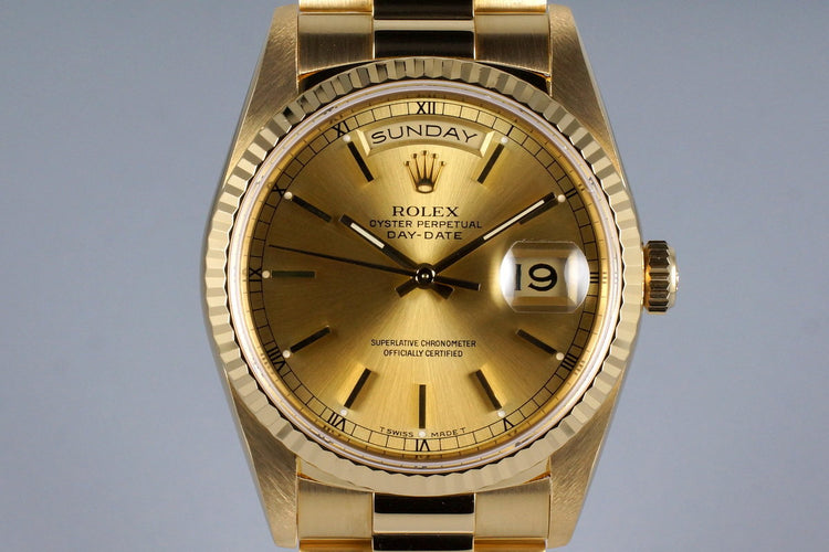 1989 Rolex YG Day-Date 18238 Champagne Dial with RSC Papers