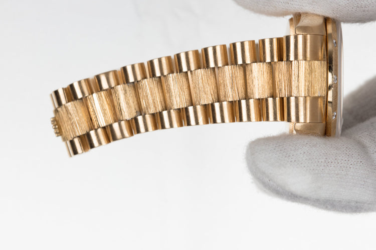 1985 Rolex 18K Day-Date 18108 with Blood Stone Dial and Bark Finish Diamond Bezel Insert