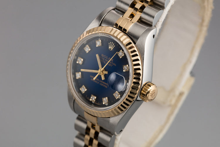 1989 Rolex Two-Tone Ladies DateJust 69173 Diamond Vignette Dial with Box and Papers