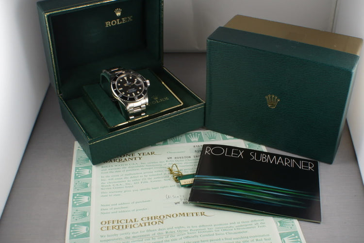 Rolex Submariner Ref: 16800 Matte Dial Box and Papers