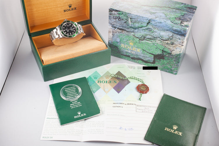 2005 Rolex Mint Green Submariner 16610LV with Box and Papers