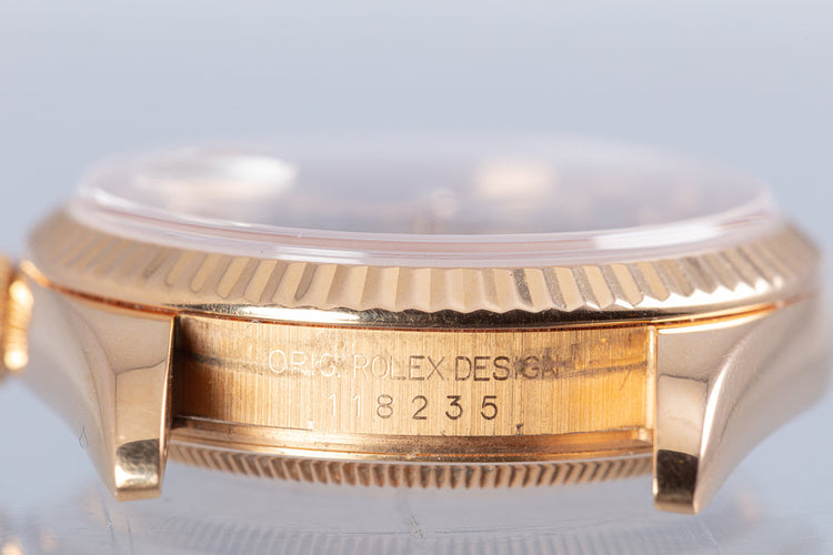 2001 Rolex 18K Rose Gold Day-Date 118235 Diamond Meteorite Dial with Box & Service Papers