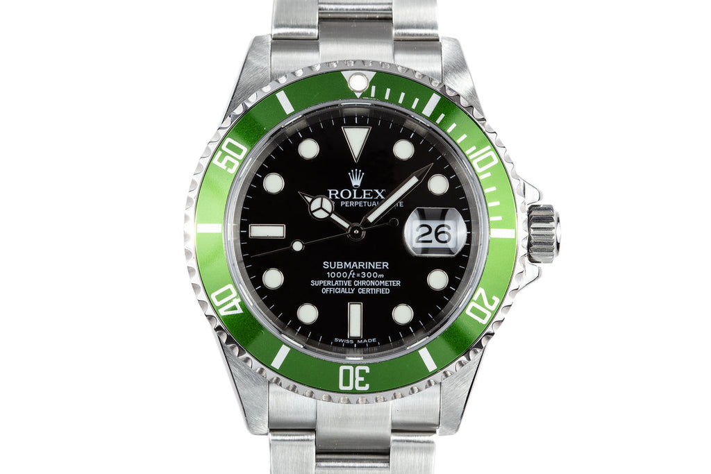 2005 Rolex Green Submariner 16610V with Box and Papers
