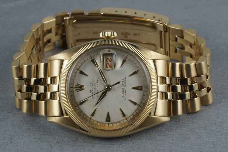 Rolex 18K Gold Datejust 6305 with Roulette date wheel and Serpico Y Laino
