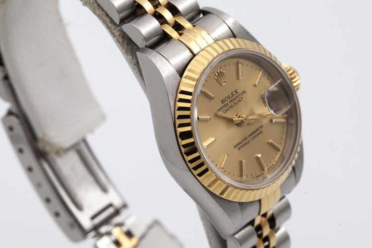 1997 Rolex Ladies Two Tone DateJust 69173 Gold Dial with Box and Papers