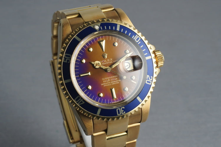Rolex 18K Yellow Gold Submariner 1680 with Box, Papers, Sales Receipt