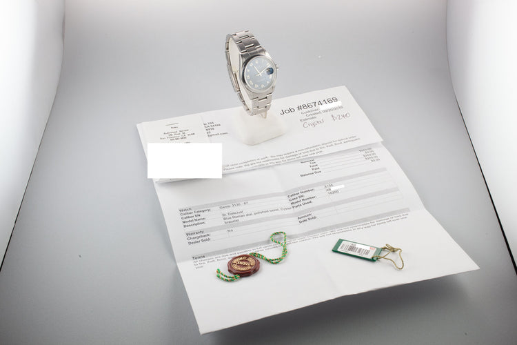 1999 Rolex DateJust 16200 Blue Roman Numeral Dial with Service Papers