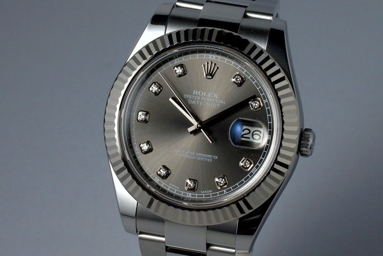2015 Rolex Datejust II 116334 Factory Gray Diamond Dial with Box and Papers