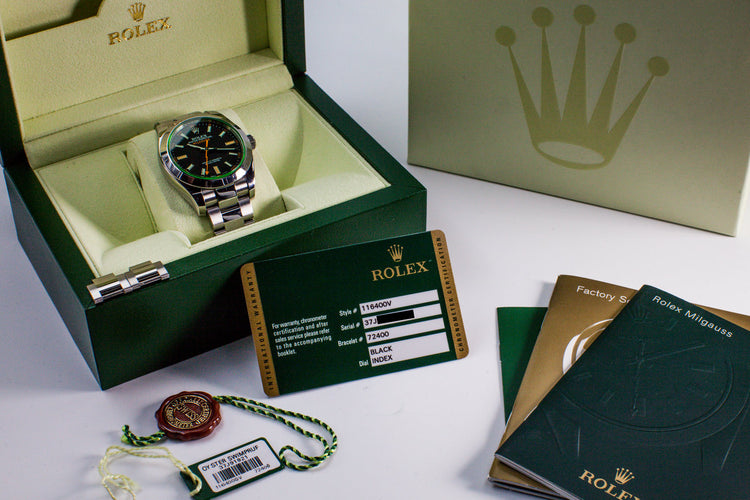 2013 Rolex Milgauss Green 116400V with Box and Papers