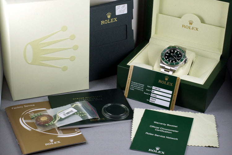 2013 Rolex Green Submariner 116610V with Box and Papers