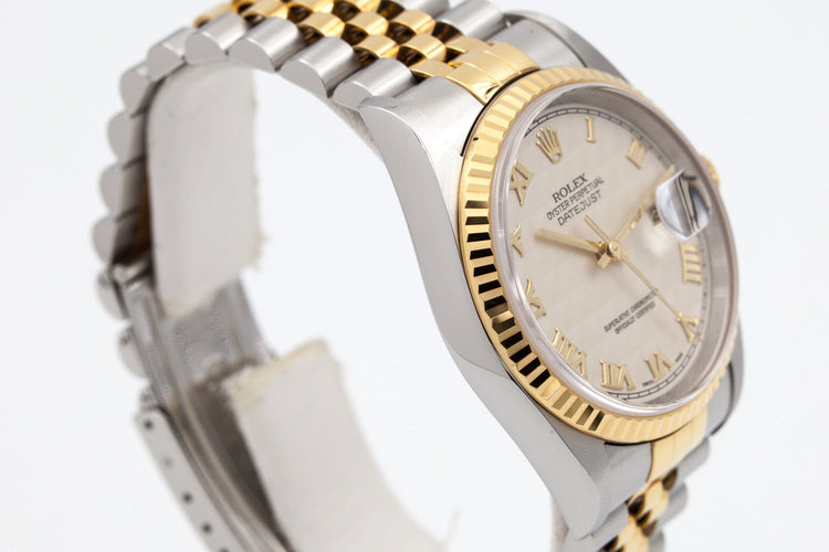 2003 Rolex Two Tone DateJust 16233 Cream Roman Pyramid Dial