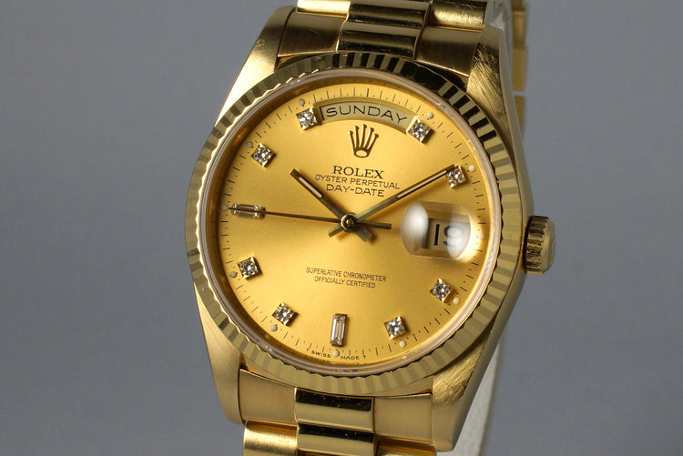 1991 Rolex YG Day-Date 18238 Factory Champagne Diamond Dial