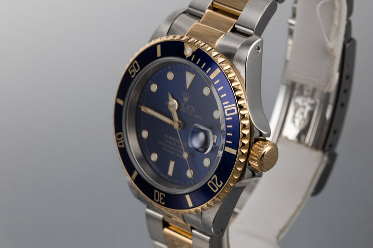 1998 Rolex Two Tone Submariner 16613 Blue Dial with Box and Papers