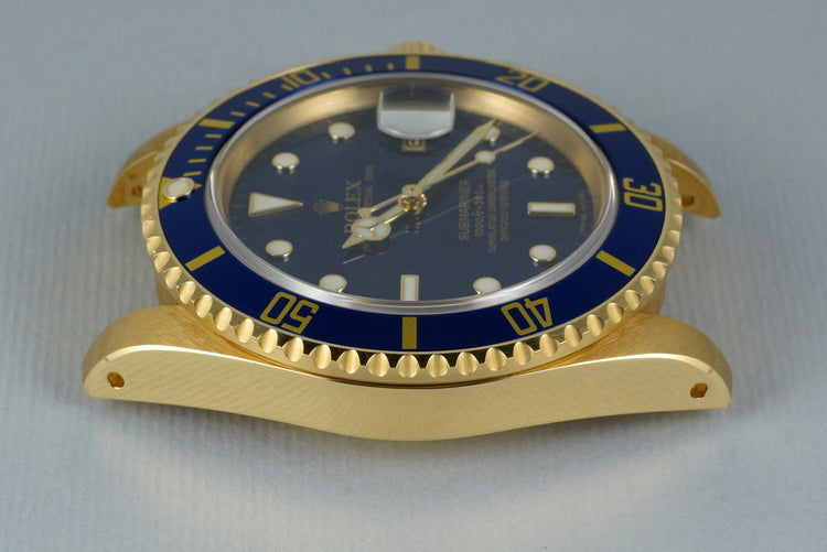 1985 Rolex YG Blue Submariner 16808 with Box and Papers