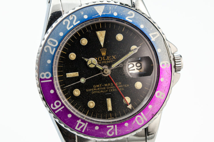 1963 Rolex GMT 1675 PCG Gilt UNDERLINE Dial with and Fuchsia Insert and Papers