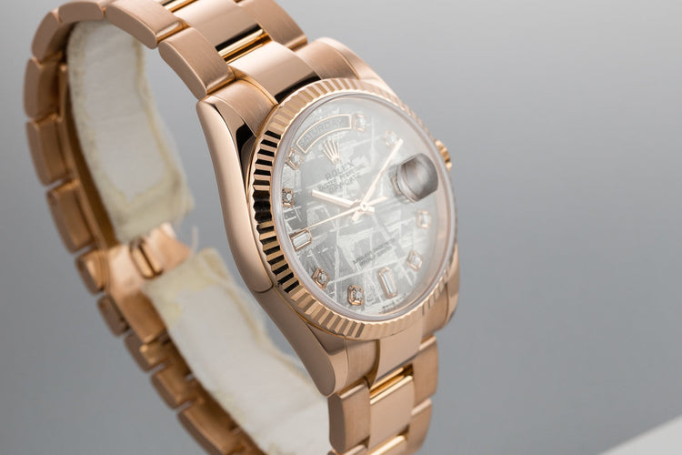 2005 Rolex 18K Rose Gold Day-Date118235 Diamond Meteorite Dial with Box and Papers