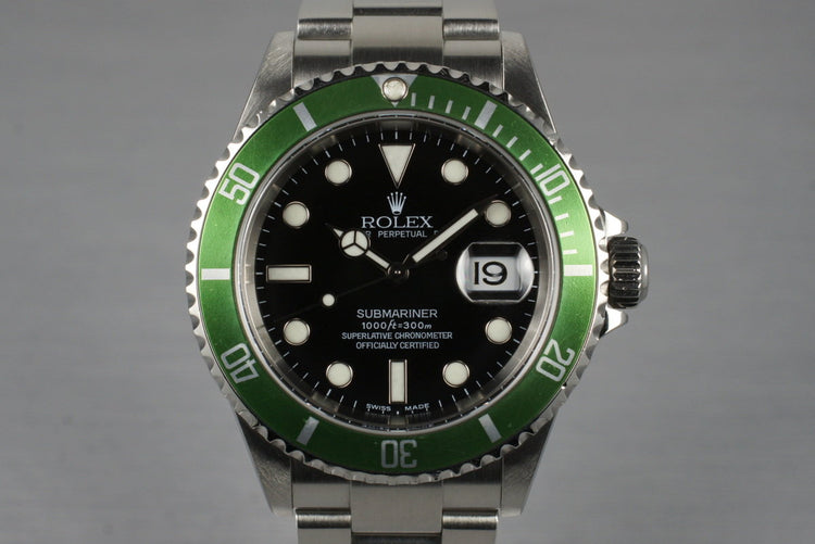 2005 Rolex Green Submariner 16610V with Box and Papers