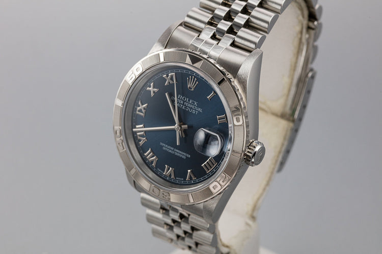 1997 Rolex DateJust "Thunderbird" 16264 Blue No Lume Roman Numeral Dial with Box