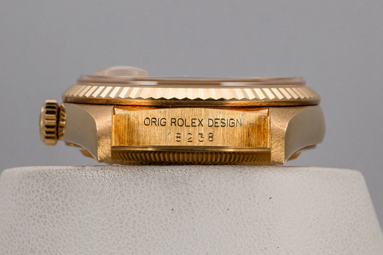 1990 Rolex 18K YG Day-Date 18238 Champagne Tapestry Dial with Papers