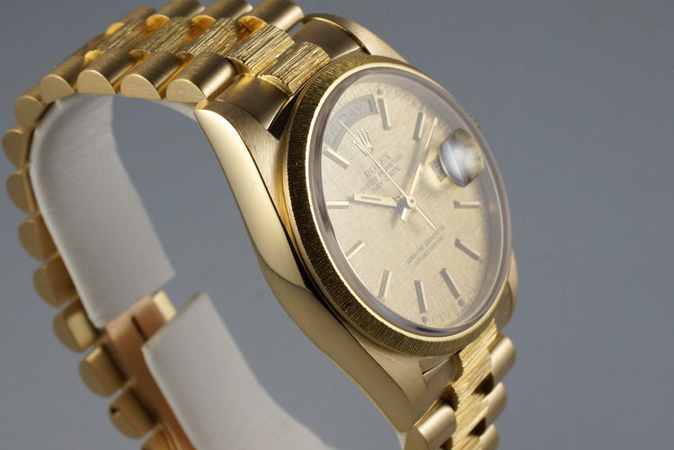 1982 Rolex YG Bark Day Date 18078 Champagne Linen Dial