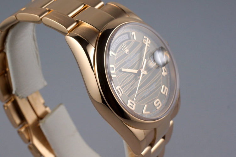 2000 Rolex Rose Gold Day-Date 118205 Brown Wave Dial with Box and Papers