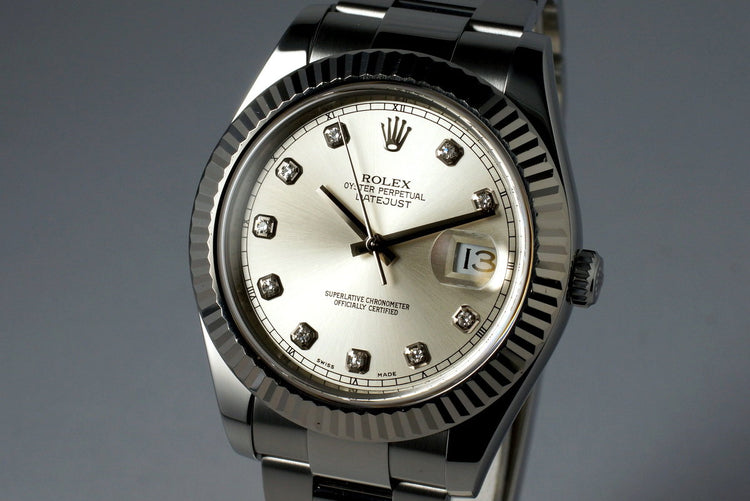 2009 Rolex Datejust II 116334 Factory Silver Diamond Dial with Box and Papers