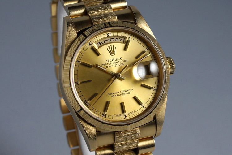 1990 Rolex YG Bark Day-Date 18248 with Box and Papers