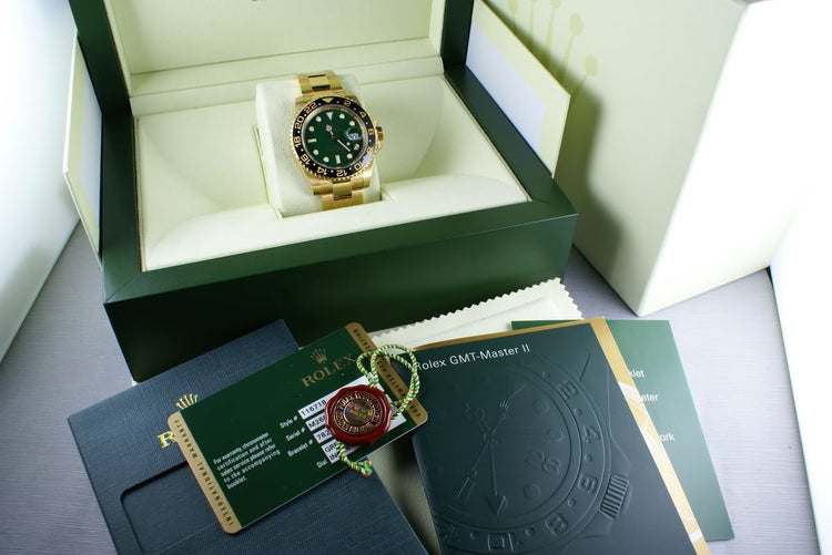 Rolex Ceramic GMT 18K GREEN Dial 116718 with box and papers