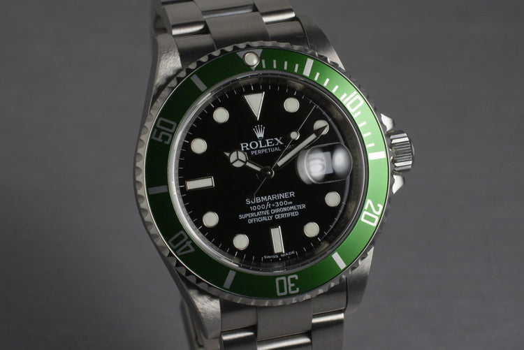 2007 Rolex Green Submariner 16610V with Box and Papers