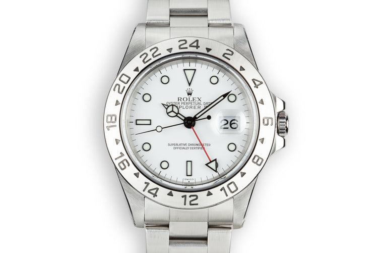 1999 Rolex Explorer II 16570 with SWISS Only White Dial