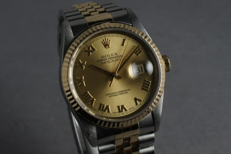 1997 Rolex 18K/Steel Datejust 16233 Champagne Roman Dial