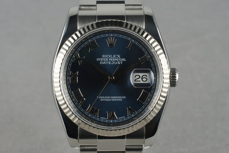 2006 Rolex DateJust 116234 with Blue Roman Numeral Dial Box & Papers