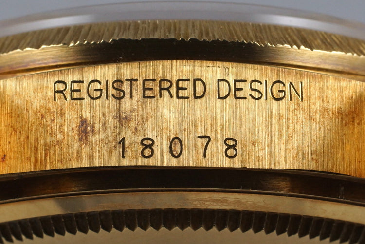 1979 Rolex YG Bark Day Date 18078 Champagne Dial with Box and Papers