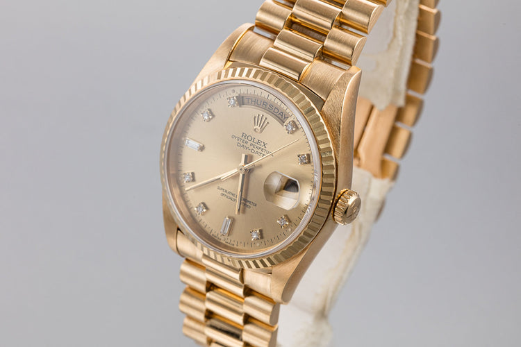 1989 Rolex 18K YG Day-Date 18238 Champagne Diamond Dial