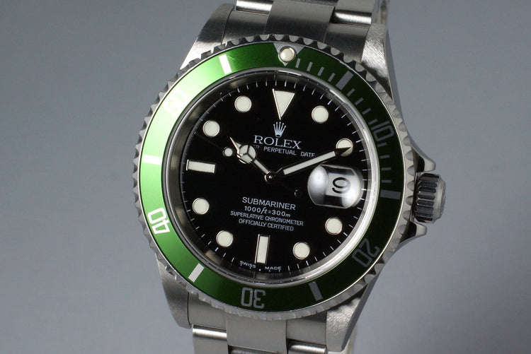 2004 Rolex Green Submariner 16610V with Box and Papers