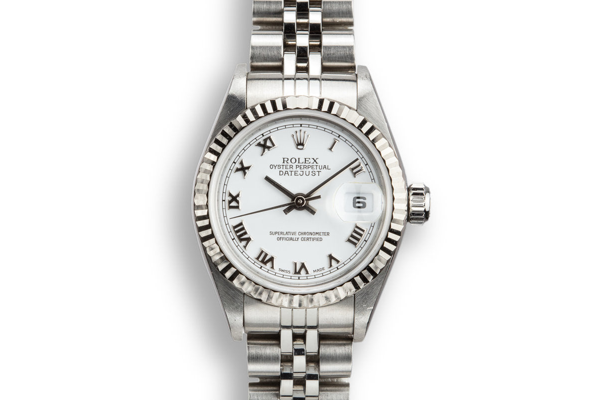 Rolex Ladies Oyster Perpetual Datejust Gray Dial White Gold Fluted