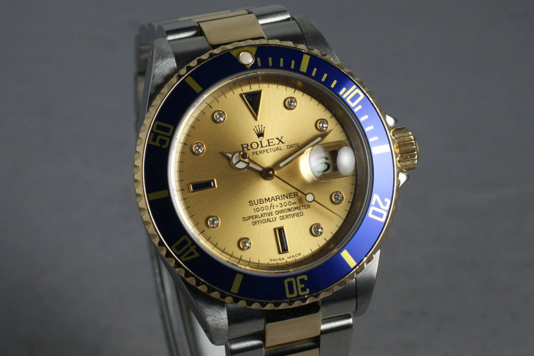 2002 Rolex 18K/SS Submariner 16613 Serti Dial with Service Papers
